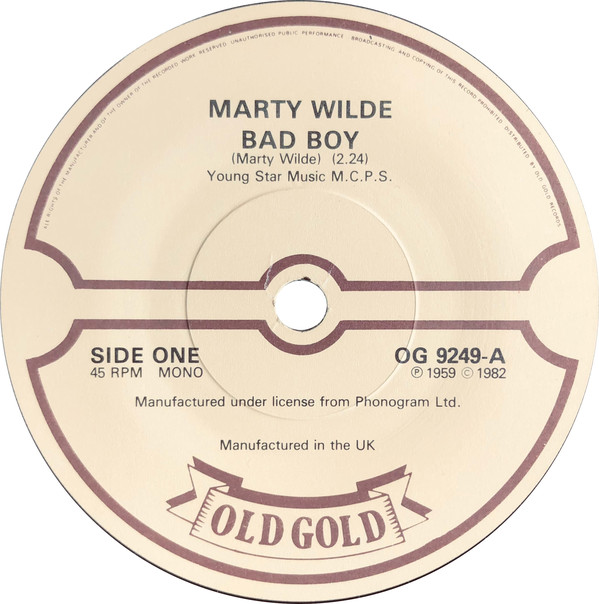 Marty Wilde - Bad Boy - Used Vinyl Record 7" image 1