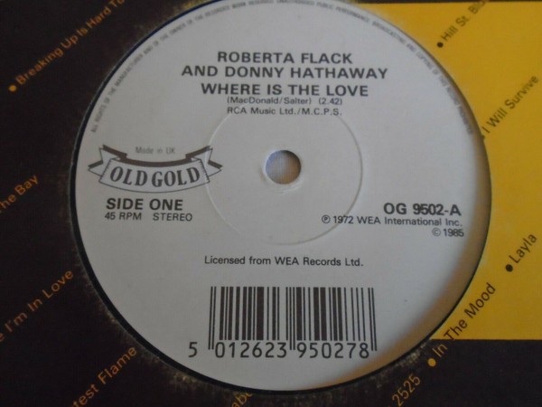 Roberta Flack - Where Is The Love / Back Together Again - Used Vinyl R image 1