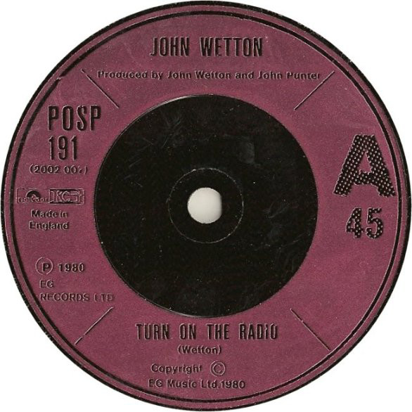 John Wetton - Turn On The Radio - Used Vinyl Record 7" image 1