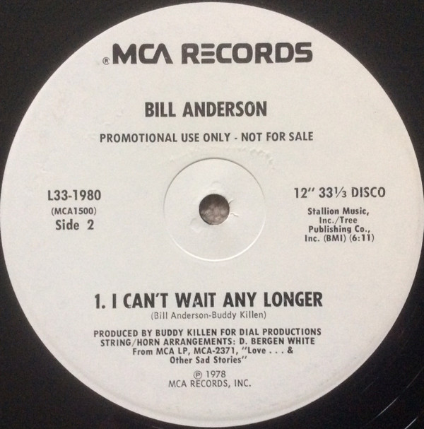 Bill Anderson - I Can't Wait Any Longer - Vinyl Record 12" image 1