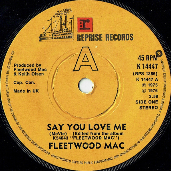 Fleetwood Mac - Say You Love Me - Used Vinyl Record 7" image 1