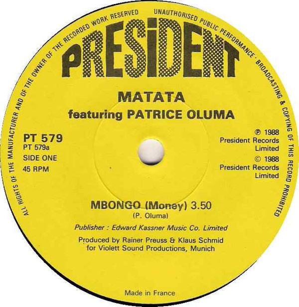 Matata - Mbongo - Used Vinyl Record 7" image 1