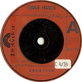 Connie Francis - V-A-C-A-T-I-O-N - Used Vinyl Record 7" image 1