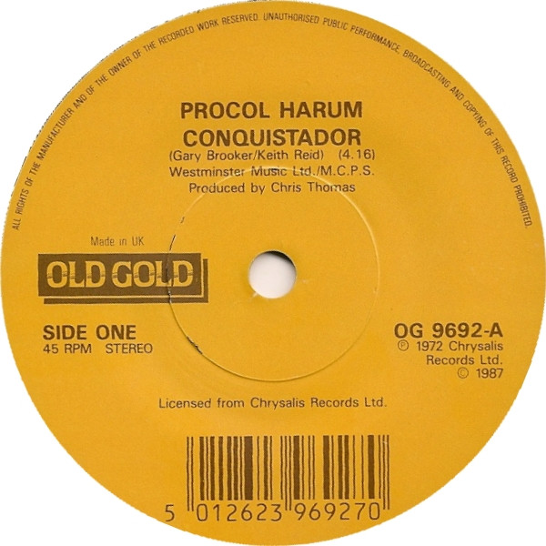 Procol Harum - Conquistador / Pandora's Box - Used Vinyl Record 7" image 1