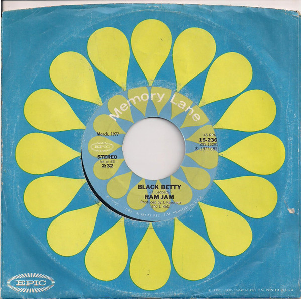 Ram Jam - Black Betty / Keep Your Hands On The Wheel - Used Vinyl Reco image 1