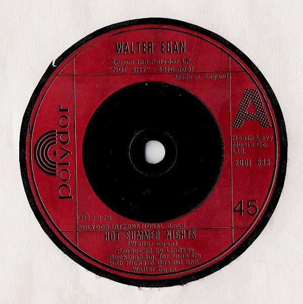 Walter Egan - Hot Summer Nights - Used Vinyl Record 7" image 1