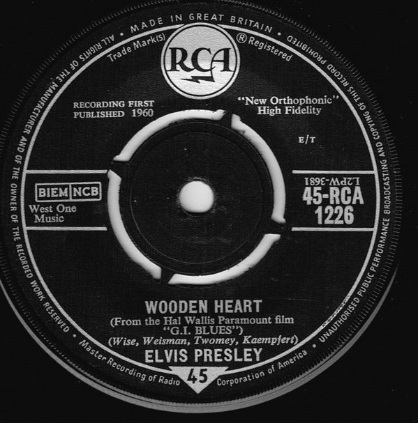 Elvis Presley - Wooden Heart - Used Vinyl Record 7" image 1