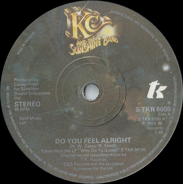 KC & The Sunshine Ba - Do You Feel Alright - Used Vinyl Record 7" image 1