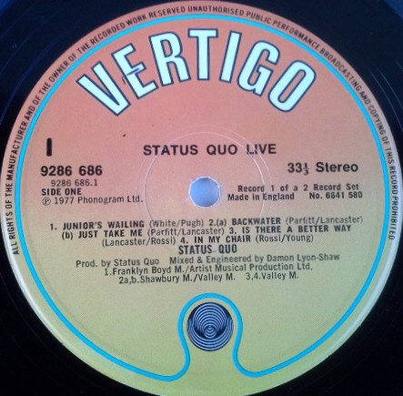 Status Quo - Live - Used Vinyl Record image 1