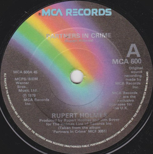 Rupert Holmes - Partners In Crime - Used Vinyl Record 7" image 1