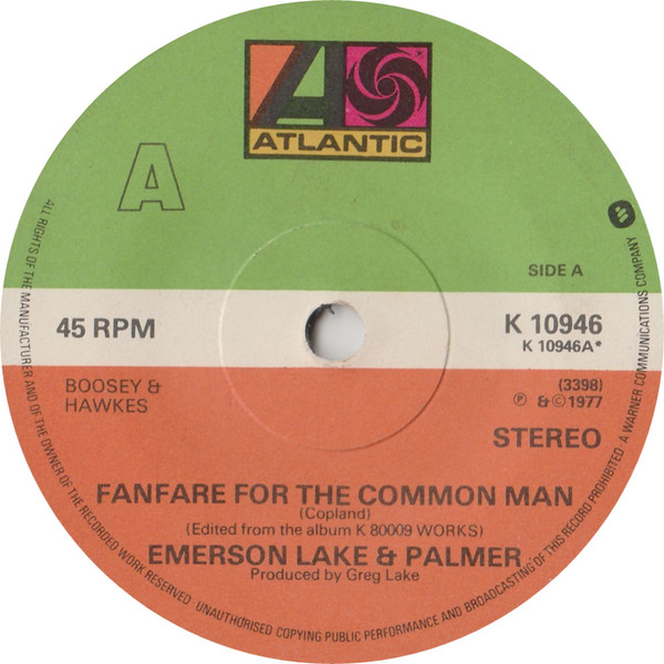 Emerson - Fanfare For The Common Man - Used Vinyl Record 7" image 1