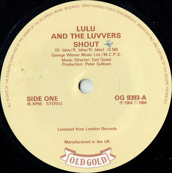 Lulu And The Luvvers - Shout / The Crying Game - Used Vinyl Record 7" image 1