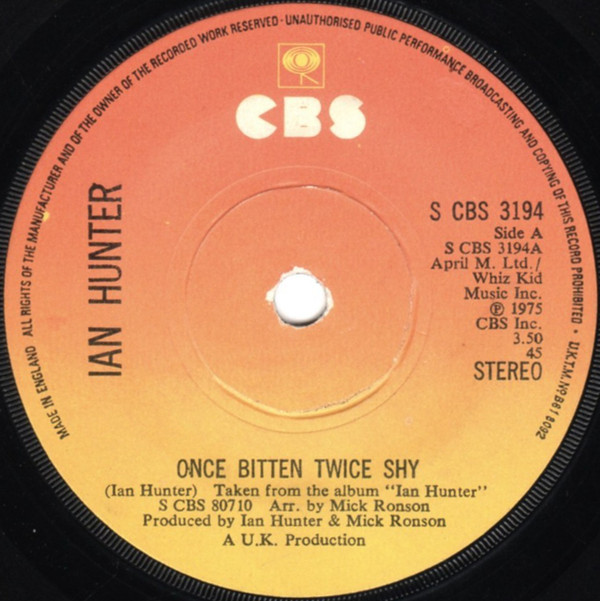 Ian Hunter - Once Bitten Twice Shy - Used Vinyl Record 7" image 1