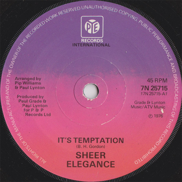 Sheer Elegance - It's Temptation - Used Vinyl Record 7" image 1