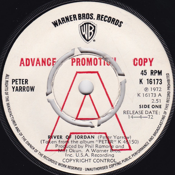 Peter Yarrow - River Of Jordan - Used Vinyl Record 7" image 1
