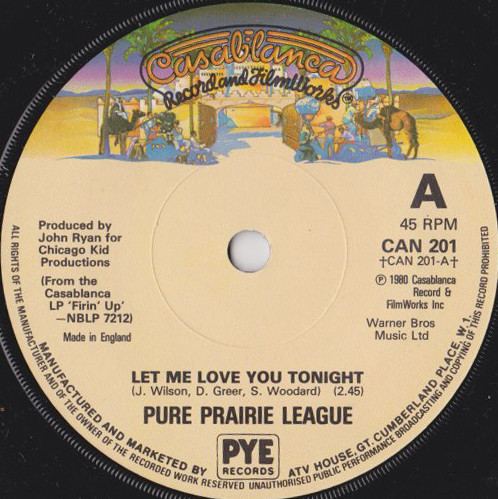 Pure Prairie League - Let Me Love You Tonight - Used Vinyl Record 7" image 1