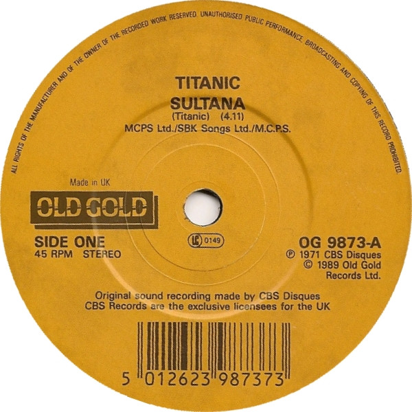 Titanic - Sultana / Sing Fool Sing - Used Vinyl Record 7" image 1