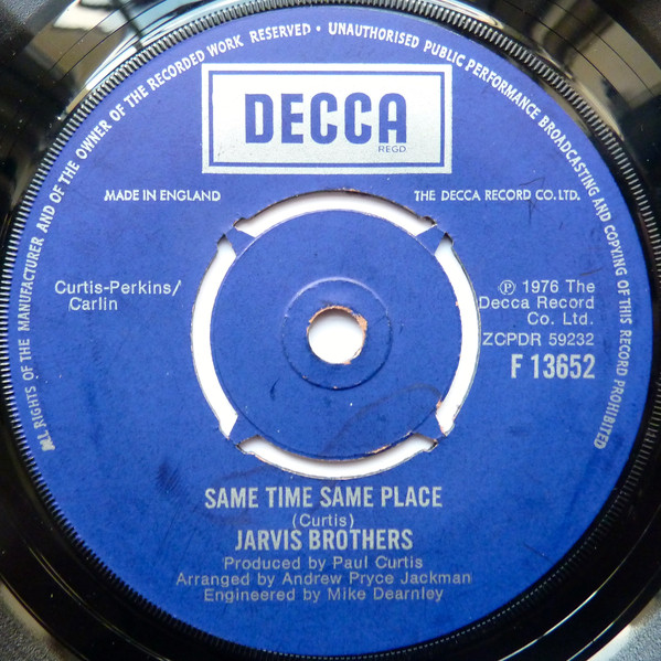 Jarvis Brothers - Same Time Same Place - Used Vinyl Record 7" image 1