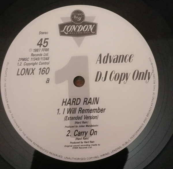 Hard Rain - I Will Remember - Used Vinyl Record 12" image 1