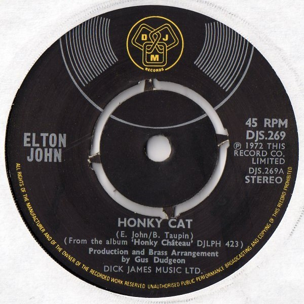 Elton John - Honky Cat - Used Vinyl Record 7" image 1
