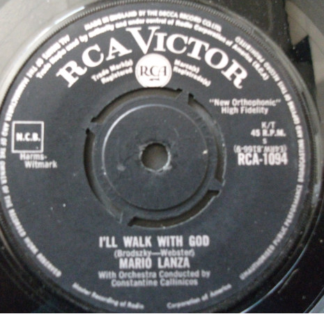 Mario Lanza - Lord's Prayer / I'll Walk With God - Used Vinyl Record 7 image 1