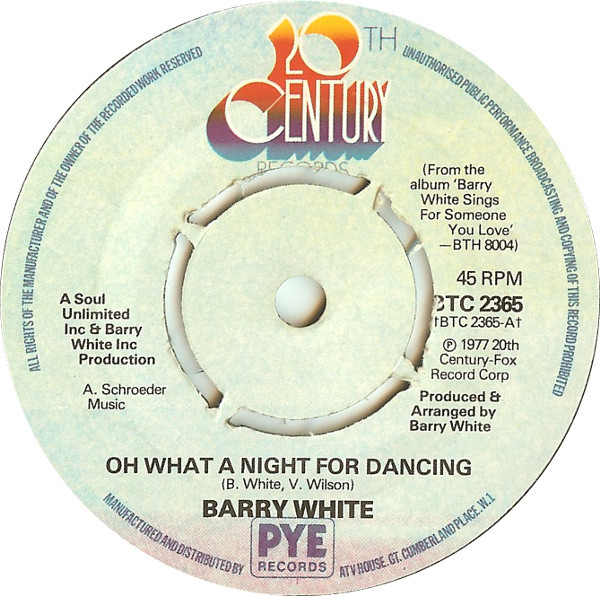 Barry White - Oh What A Night For Dancing - Used Vinyl Record 7" image 1