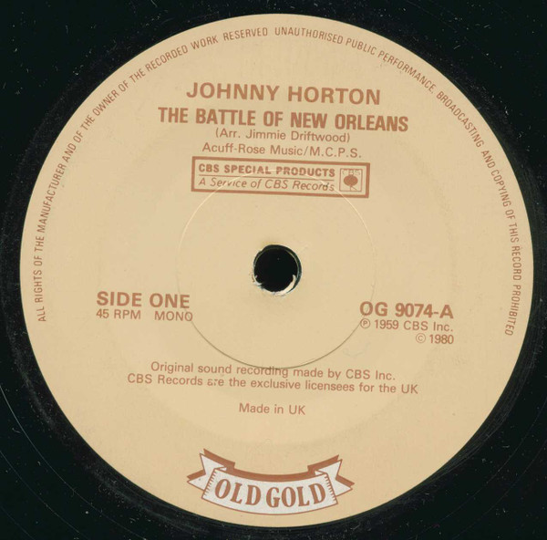 Johnny Horton - Battle Of New Orleans  /  Waterloo - Used Vinyl Recor image 1