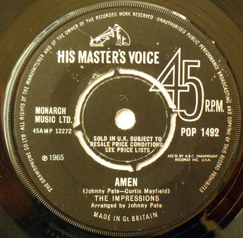 Impressions - Amen - Used Vinyl Record 7" image 1