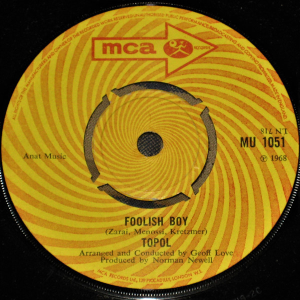 Topol - Foolish Boy - Used Vinyl Record 7" image 1