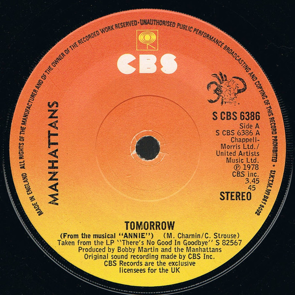 Manhattans - Tomorrow - Used Vinyl Record 7" image 1