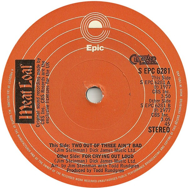 Meat Loaf - Two Out Of Three Ain't Bad - Used Vinyl Record 7" image 1