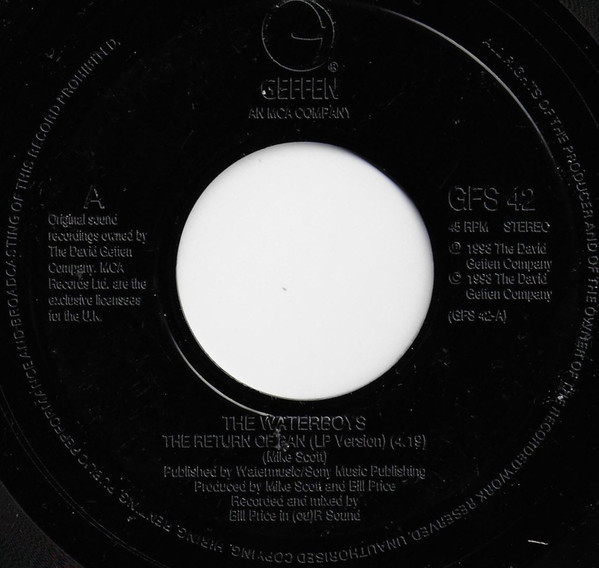 Waterboys - Return Of Pan - Used Vinyl Record 7" image 1