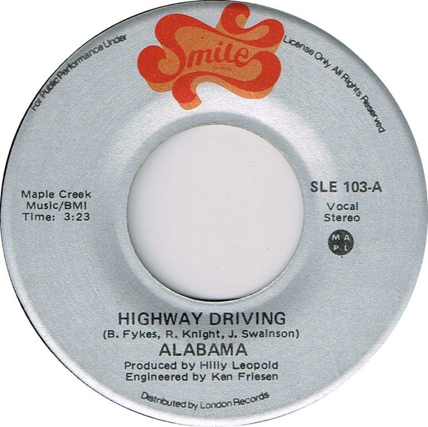 Alabama - Highway Driving - Used Vinyl Record 7" image 1
