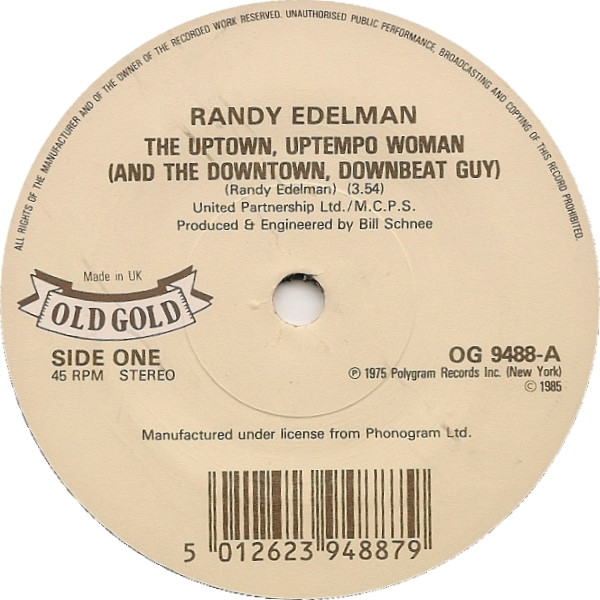 Randy Edelman - Uptown, Uptempo Woman (And The Downtown, Downbeat Guy image 1