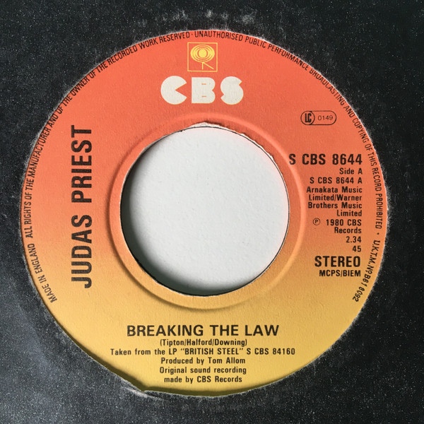 Judas Priest - Breaking The Law - Used Vinyl Record 7" image 1