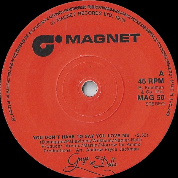 Guys 'n Dolls - You Don't Have To Say You Love Me - Used Vinyl Record image 1