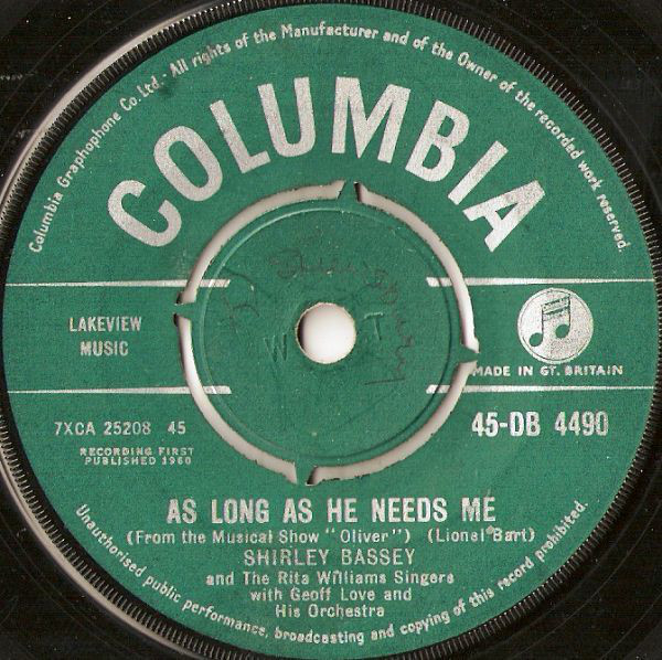 Shirley Bassey - As Long As He Needs Me - Used Vinyl Record 7" image 1