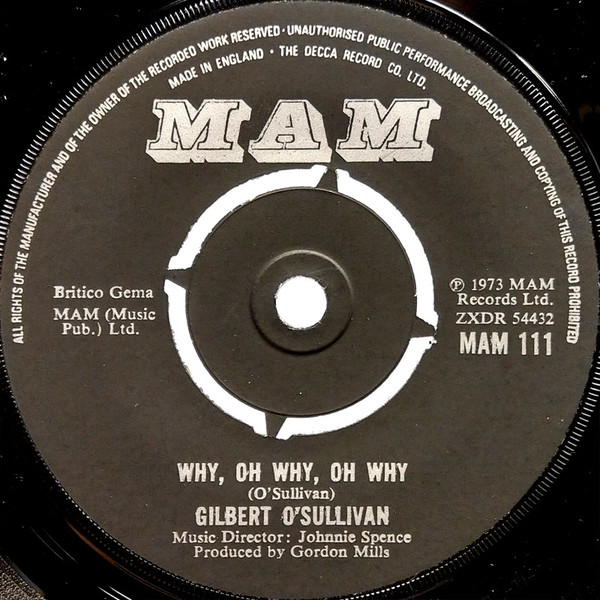 Gilbert O'Sullivan - Why, Oh Why, Oh Why - Used Vinyl Record 7" image 1