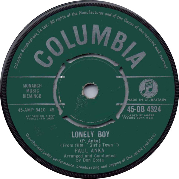 Paul Anka - Lonely Boy - Used Vinyl Record 7" image 1