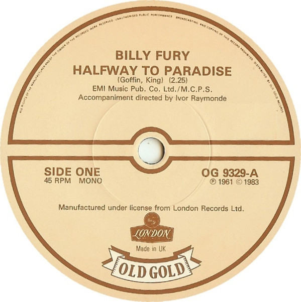 Billy Fury - Halfway To Paradise / Last Night Was Made For Love - Used image 1