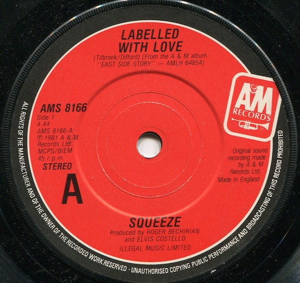 Squeeze - Labelled With Love - Used Vinyl Record 7" image 1