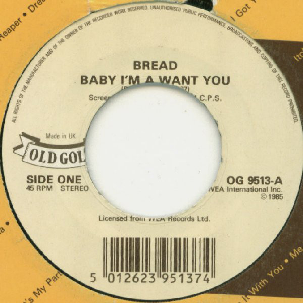 Bread - Baby I'm A Want You / If - Used Vinyl Record 7" image 1