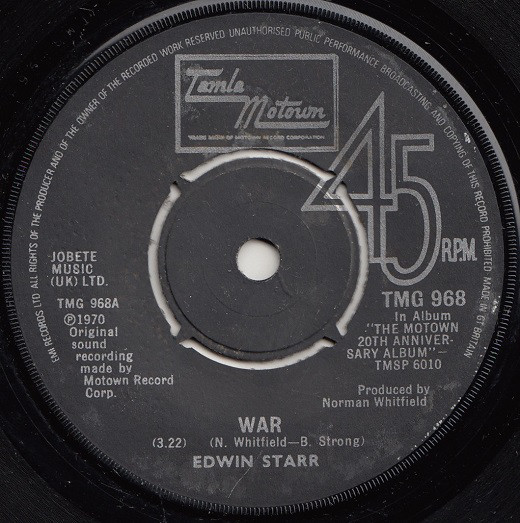 Edwin Starr - War / Indiana Wants Me - Used Vinyl Record 7" image 1