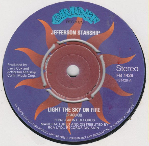 Jefferson Starship - Light The Sky On Fire - Used Vinyl Record 7" image 1