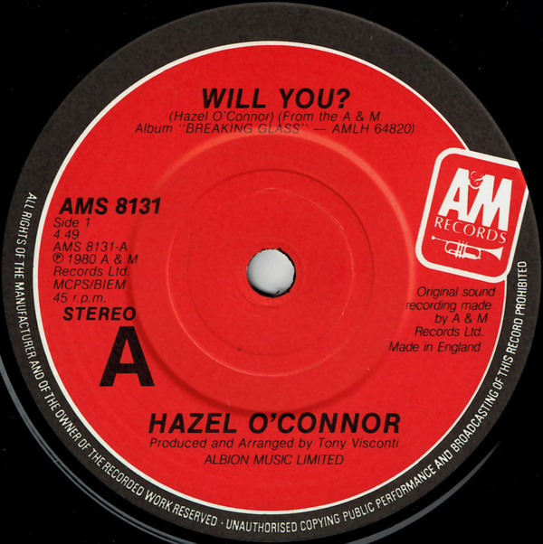 Hazel O'Connor - Will You? - Used Vinyl Record 7" image 1