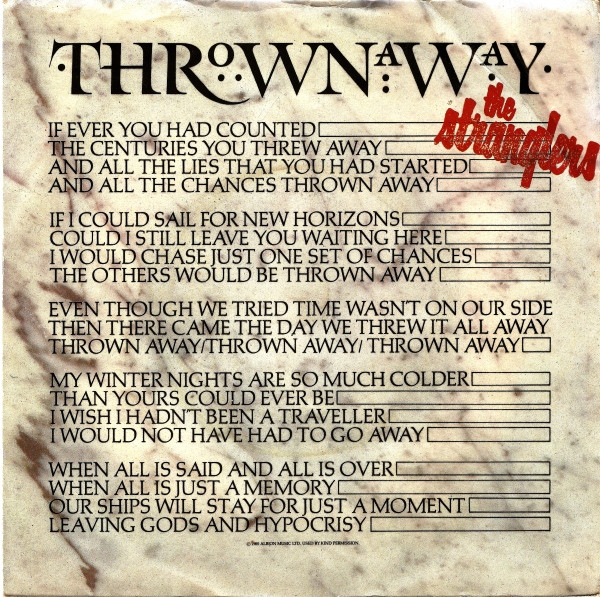 Stranglers - Thrown Away - Used Vinyl Record 7" image 1