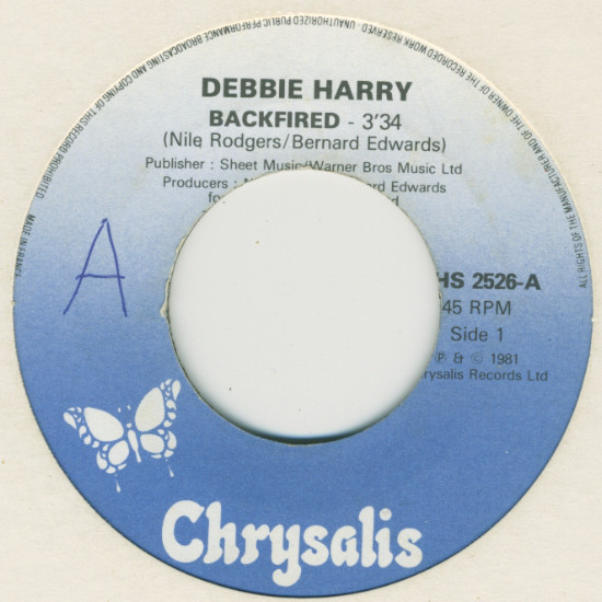 Deborah Harry - Backfired - Used Vinyl Record 7" image 1