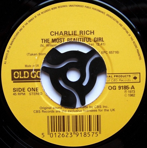 Charlie Rich - Most Beautiful Girl - Used Vinyl Record 7" image 1
