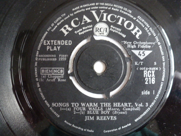 Jim Reeves - Songs To Warm The Heart Vol. 3 - Used Vinyl Record 7" image 1