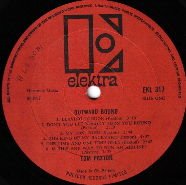 Tom Paxton - Outward Bound - Used Vinyl Record image 1